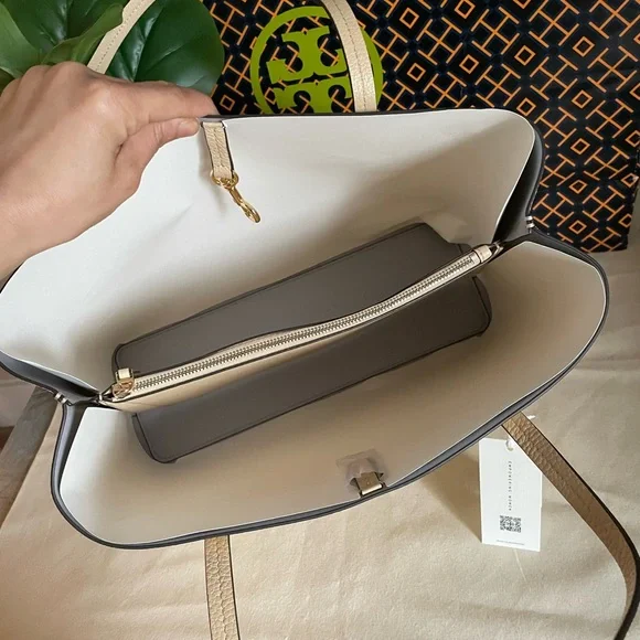 New, tory burch Blake center zip tote bag soft serve/bay gray - Picture 7 of 14